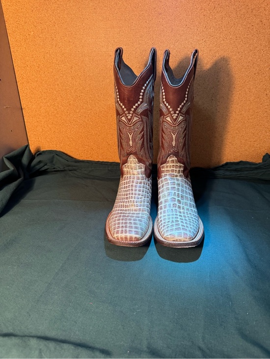 Roper Shoes - Roper Brown and White Croc-Print Western Heeled Boots